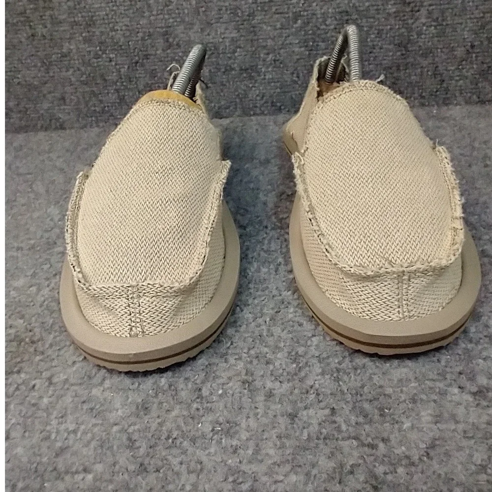 Sanuk Sideline Tan Khaki Canvas Slip On Loafers Mens 9 SWF1160 Casual Shoes